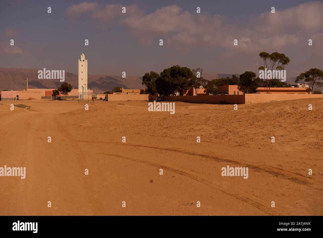 The mosque and the village of Tighmert in the south of Morocco Stock Photo