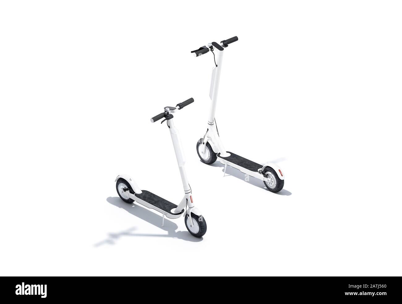 Blank white electric scooter with banner mockup, front and back Stock Photo