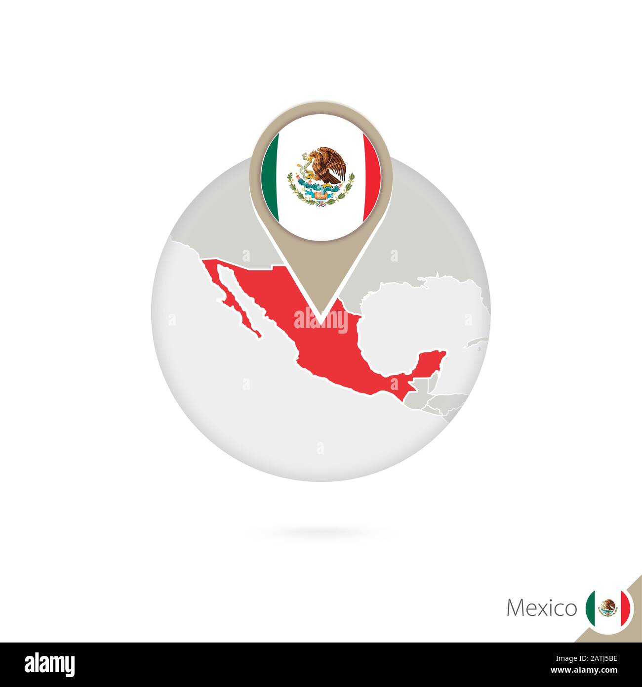 Mexico map and flag in circle. Map of Mexico, Mexico flag pin. Map of Mexico in the style of the globe. Vector Illustration. Stock Vector