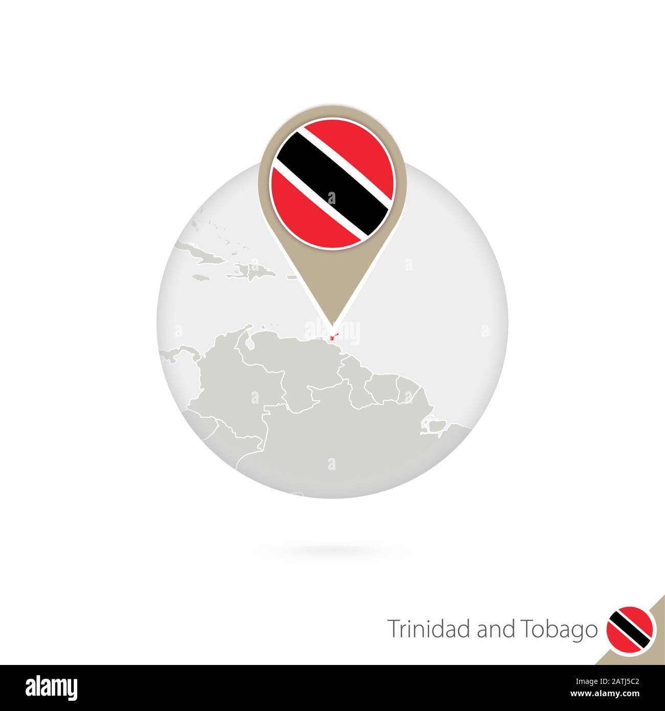 Trinidad and Tobago map and flag in circle. Map of Trinidad and Tobago, Trinidad and Tobago flag pin. Map of Trinidad and Tobago in the style of the g Stock Vector