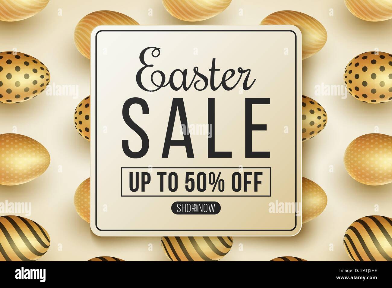 Label for Easter big sale on a background with realistic golden eggs with a  pattern. Festive template for your design. Gift card. Vector illustration  Stock Vector Image & Art - Alamy