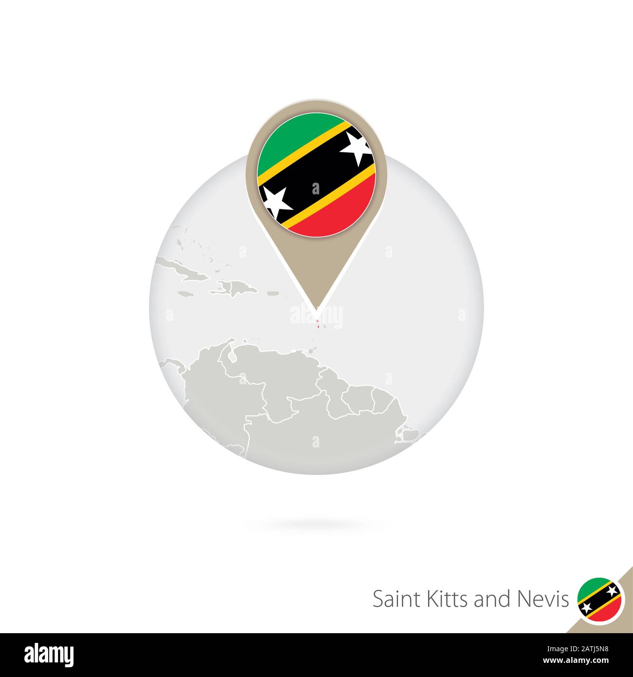 Saint Kitts and Nevis map and flag in circle. Map of Saint Kitts and Nevis, Saint Kitts and Nevis flag pin. Map of Saint Kitts and Nevis in the style Stock Vector