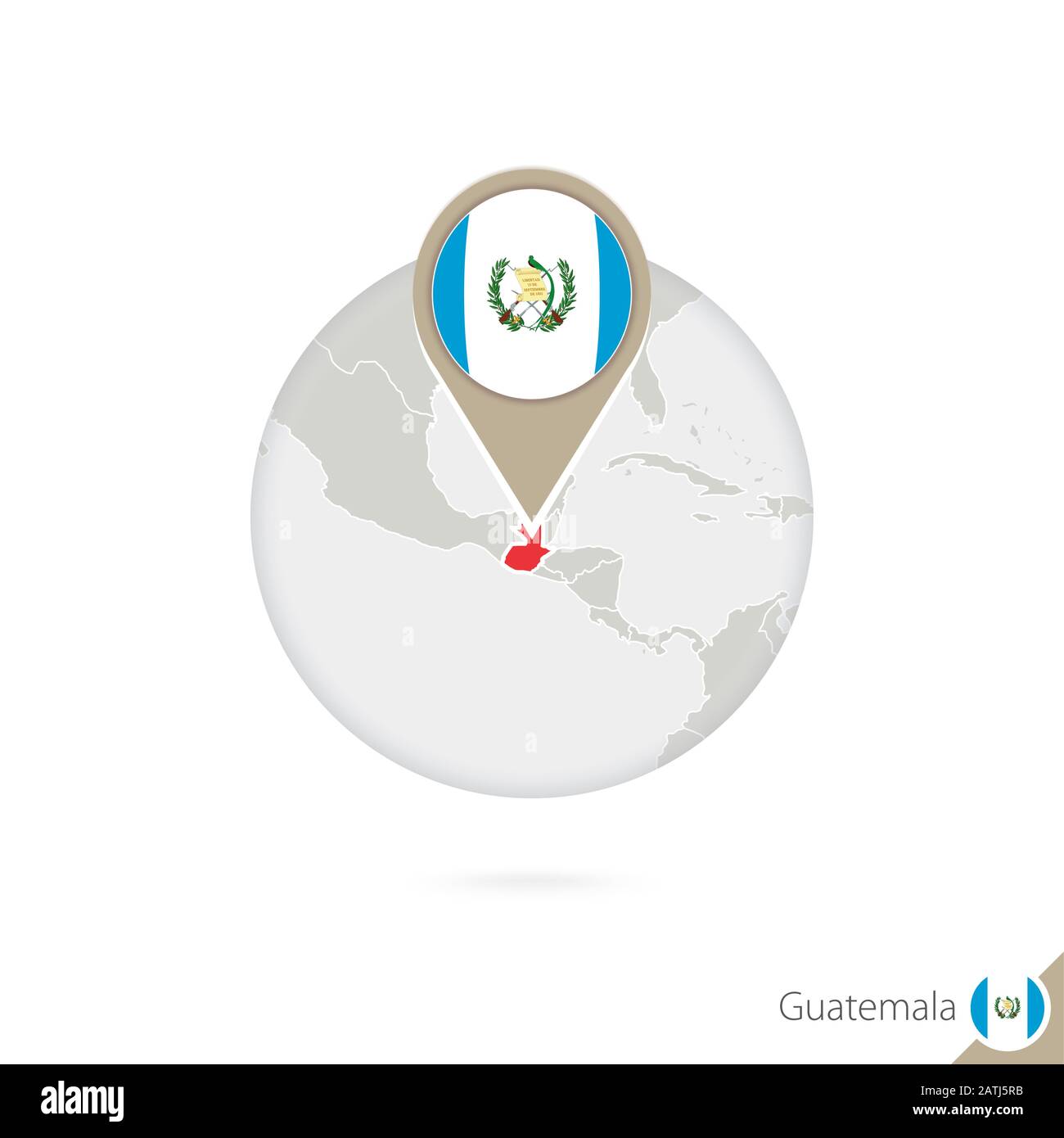 Guatemala map and flag in circle. Map of Guatemala, Guatemala flag pin. Map of Guatemala in the style of the globe. Vector Illustration. Stock Vector