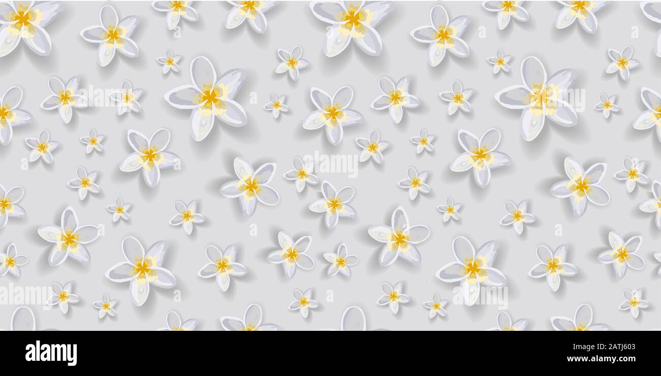 Gentle trendy seamless vector pattern with flowers. White flowers. Petunia. Gray background. Elegant pattern for textiles and interior fabric design.. Stock Vector