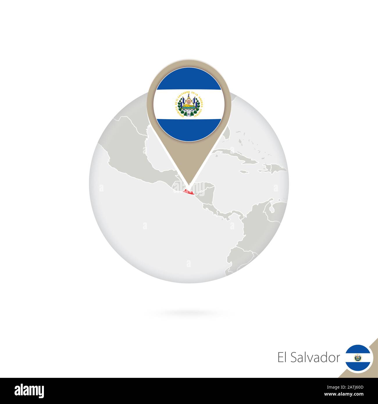 El Salvador map and flag in circle. Map of El Salvador, El Salvador flag pin. Map of El Salvador in the style of the globe. Vector Illustration. Stock Vector