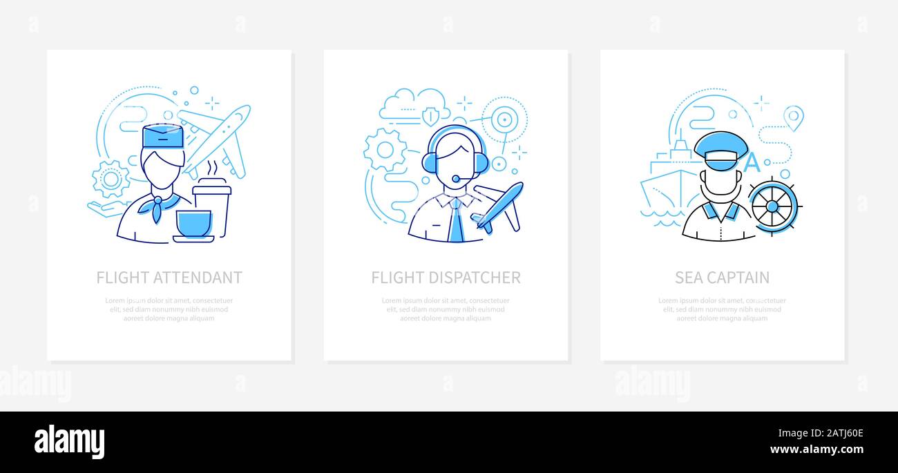 Different professions - line design style banners set Stock Vector