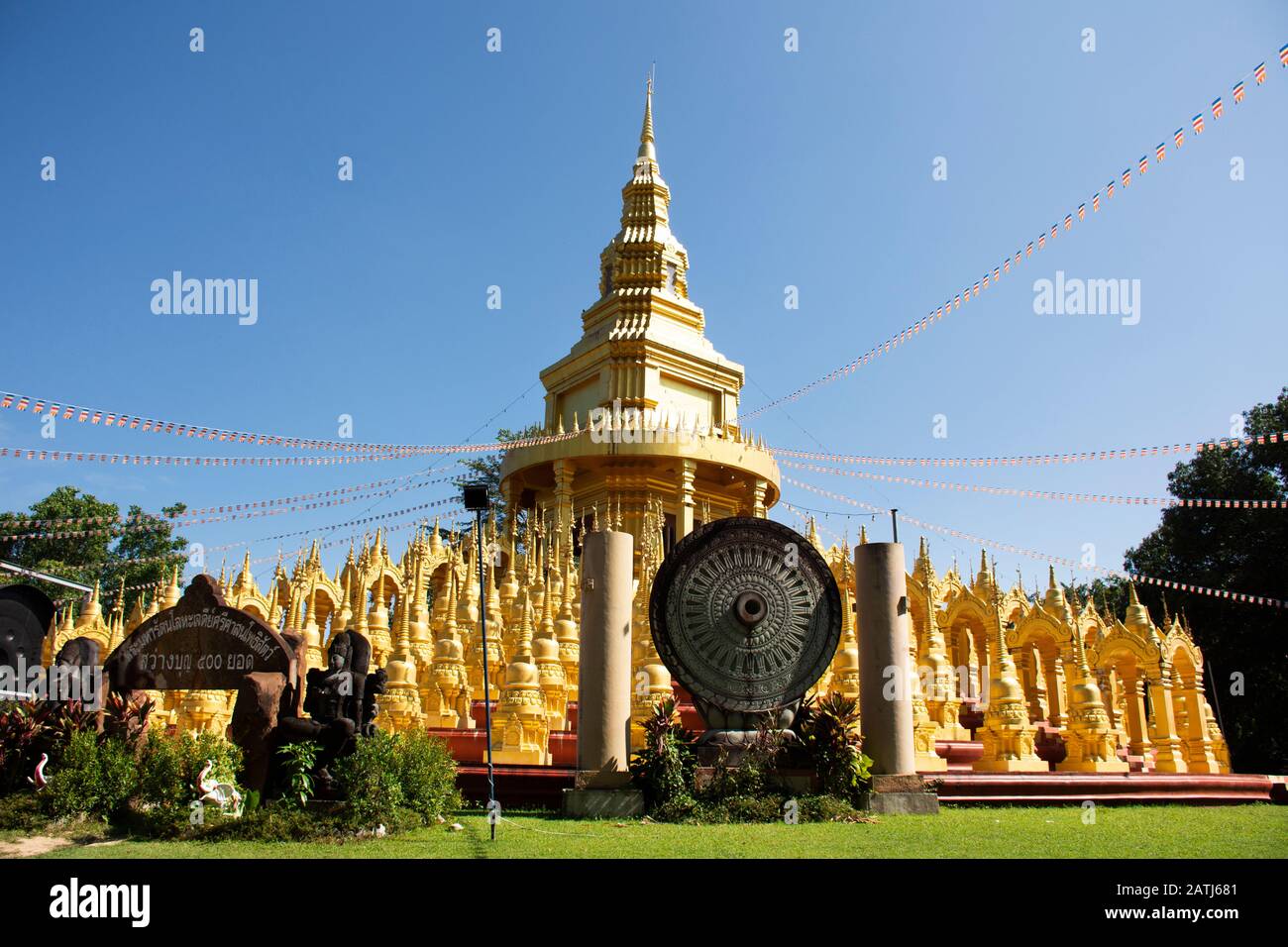 SARABURI, THAILAND - NOVEMBER 26 : 500 pinnacles Chedi or stupa for thai people and foreign travelers visit and respect praying at Wat Pa Sawang Bun T Stock Photo