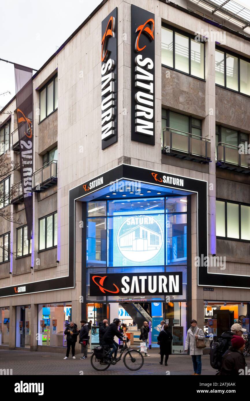 Germany, Cologne, the electronics store Saturn on the shopping street Hohe Strasse.  Deutschland, Koeln, der Elektrofachmarkt Saturn in der Fussgaenge Stock Photo