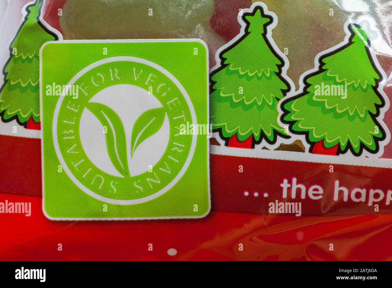 Suitable for vegetarians symbol logo on packet of Haribo Giant Trees