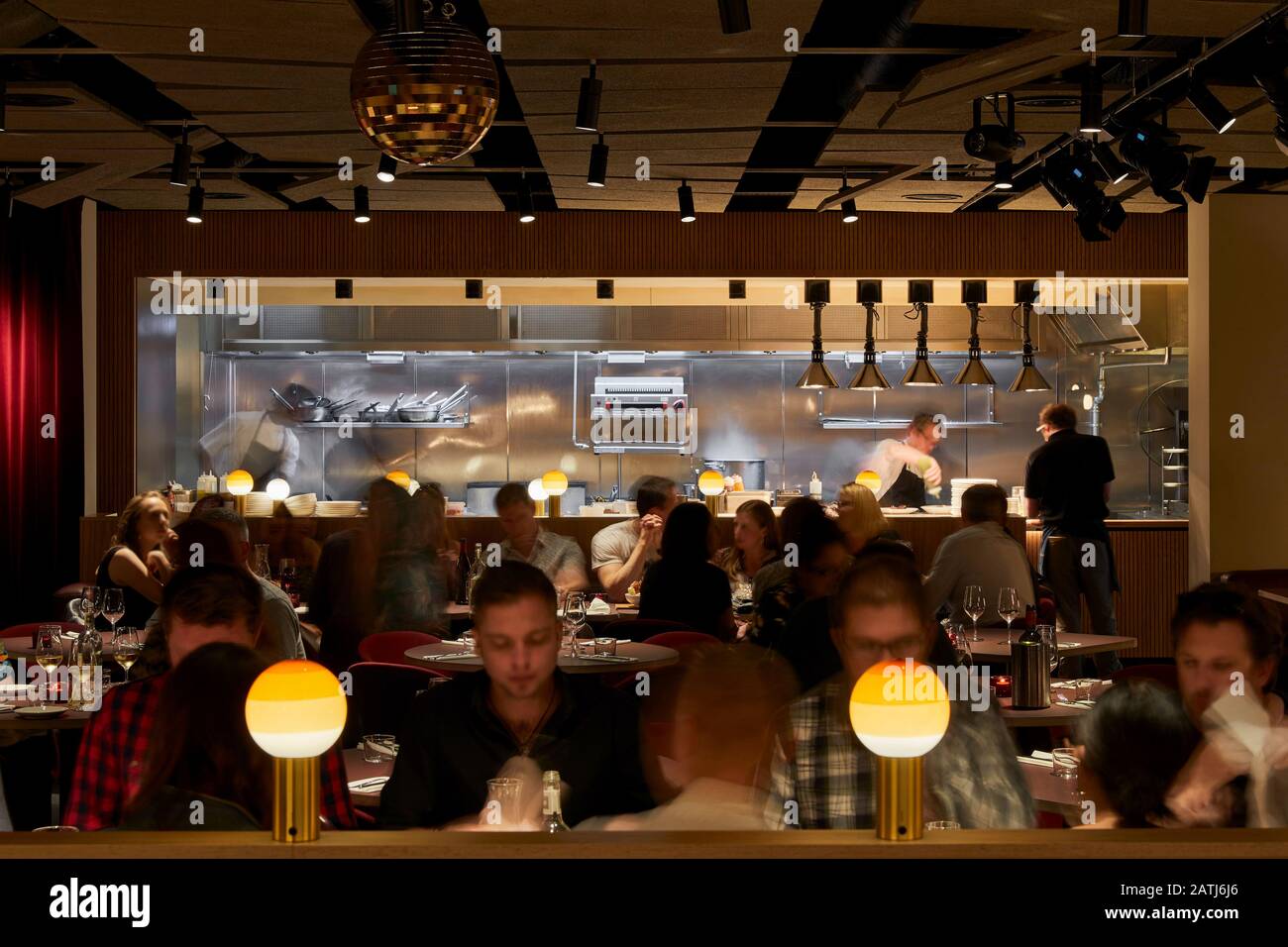 People in restaurant. Spiritland Royal Festival Hall, London, United Kingdom. Architect: n/a, 2019. Stock Photo