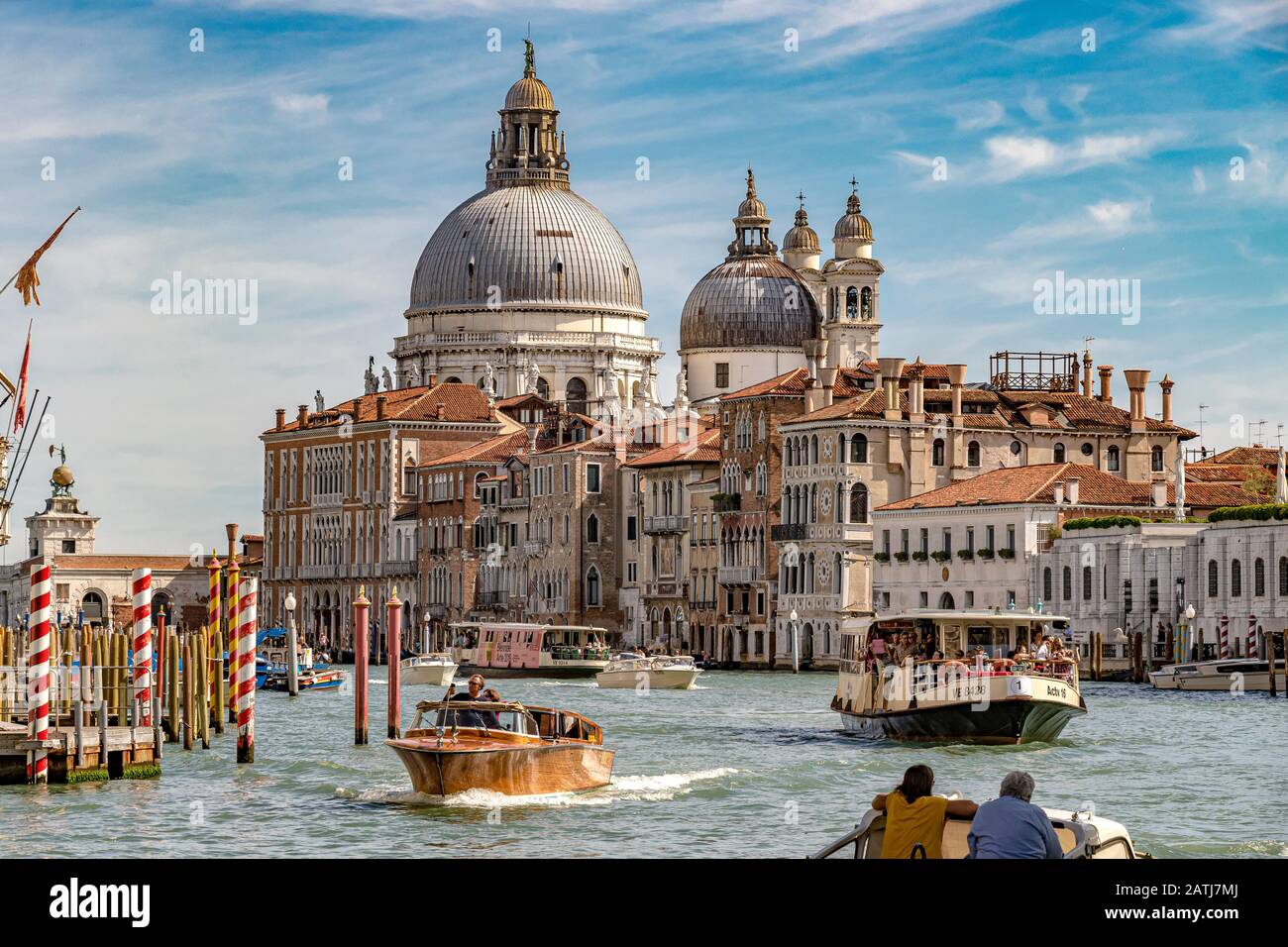 The Basilica di Santa Maria della SaluteI stands in a prominent position at the junction between the Grand Canal and the Bacino di San Marco ,Venice Stock Photo