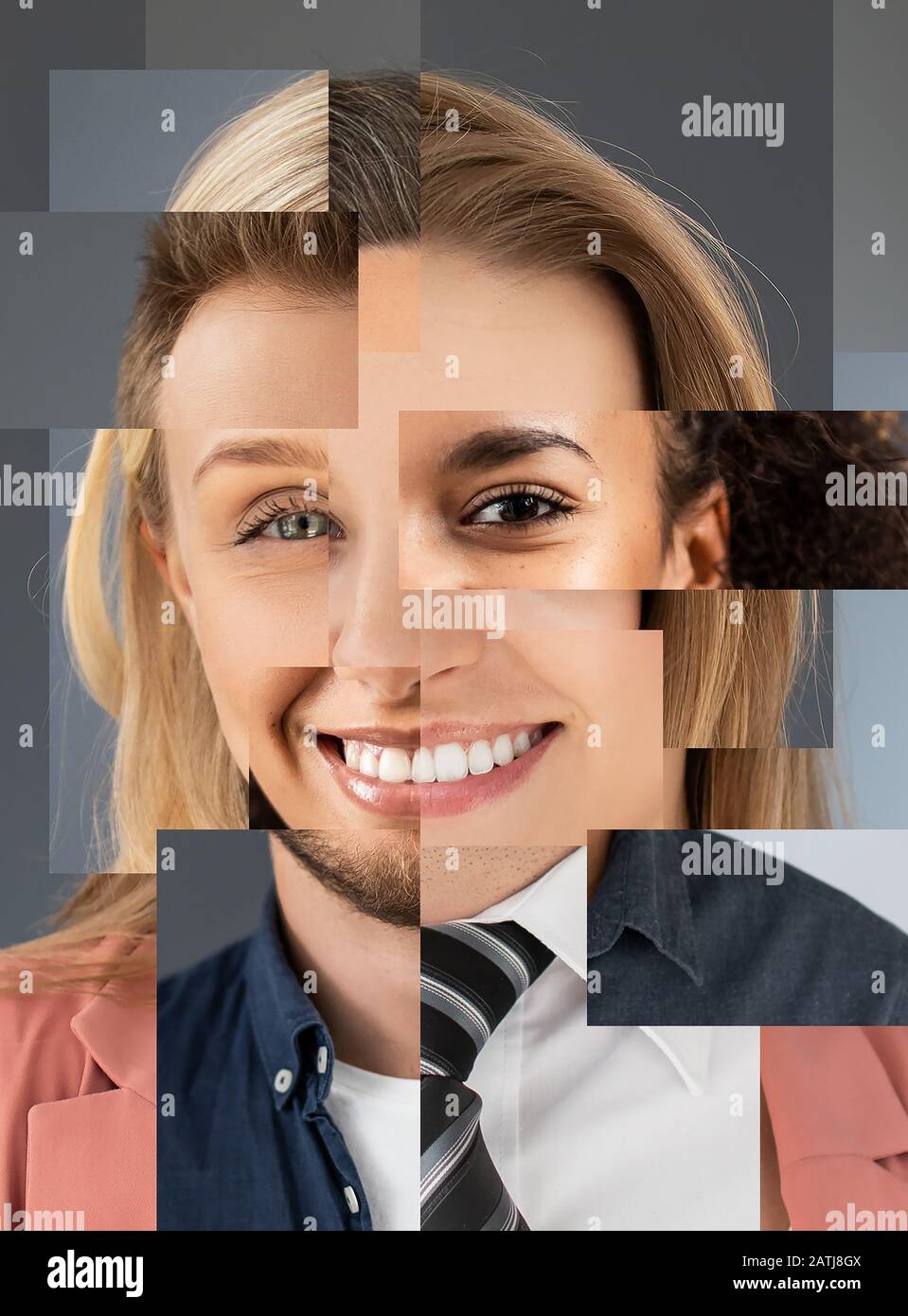 Collage of portraits of an ethnically diverse young business people. Stock Photo