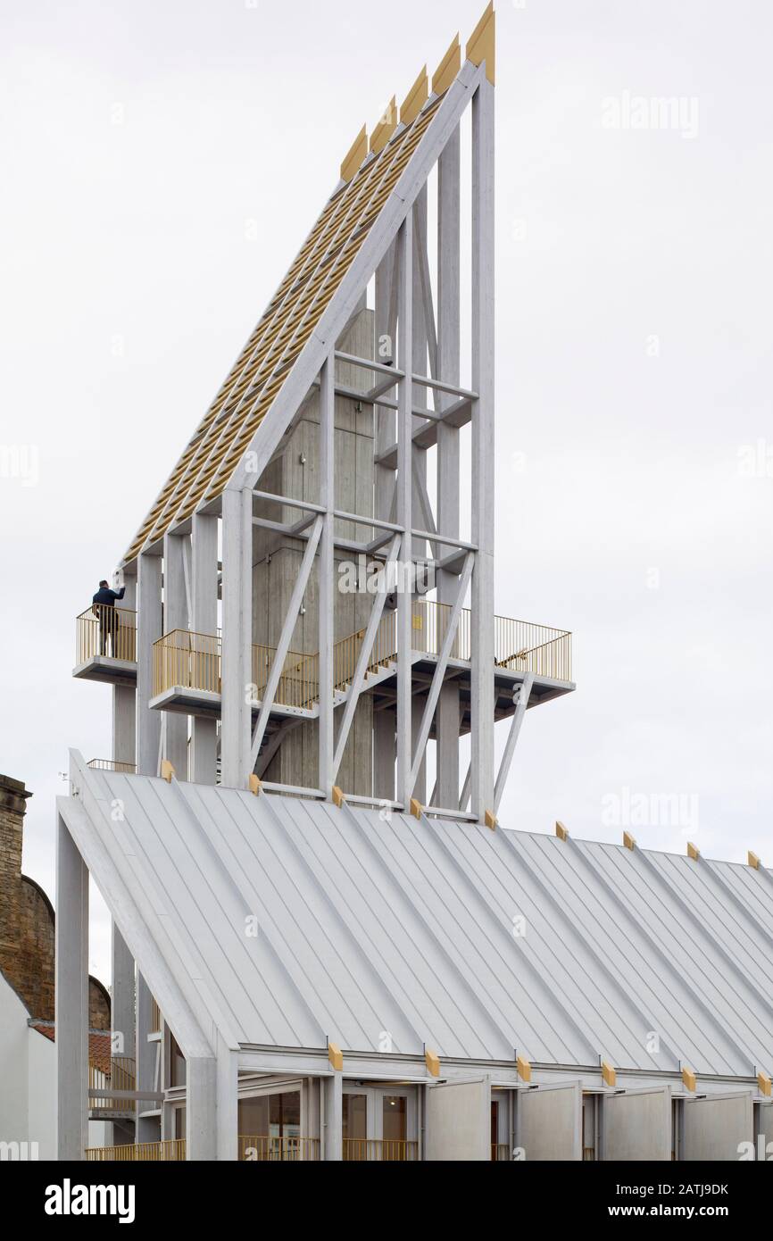 Detail view of tower lookout points. The Auckland Tower, Durham, United Kingdom. Architect: Niall McLaughlin Architects, 2019. Stock Photo