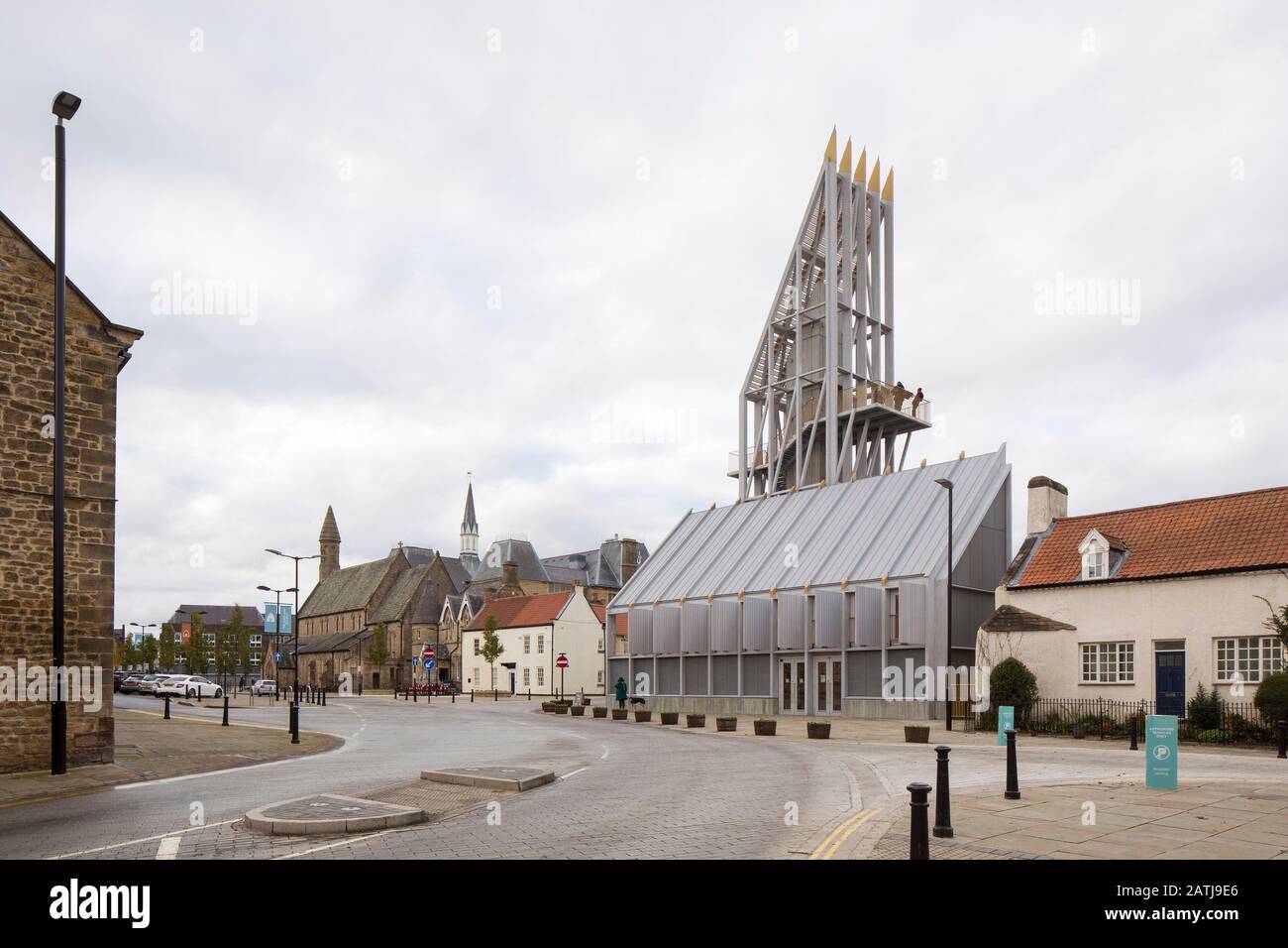 Wide view of tower down high street. The Auckland Tower, Durham, United ...