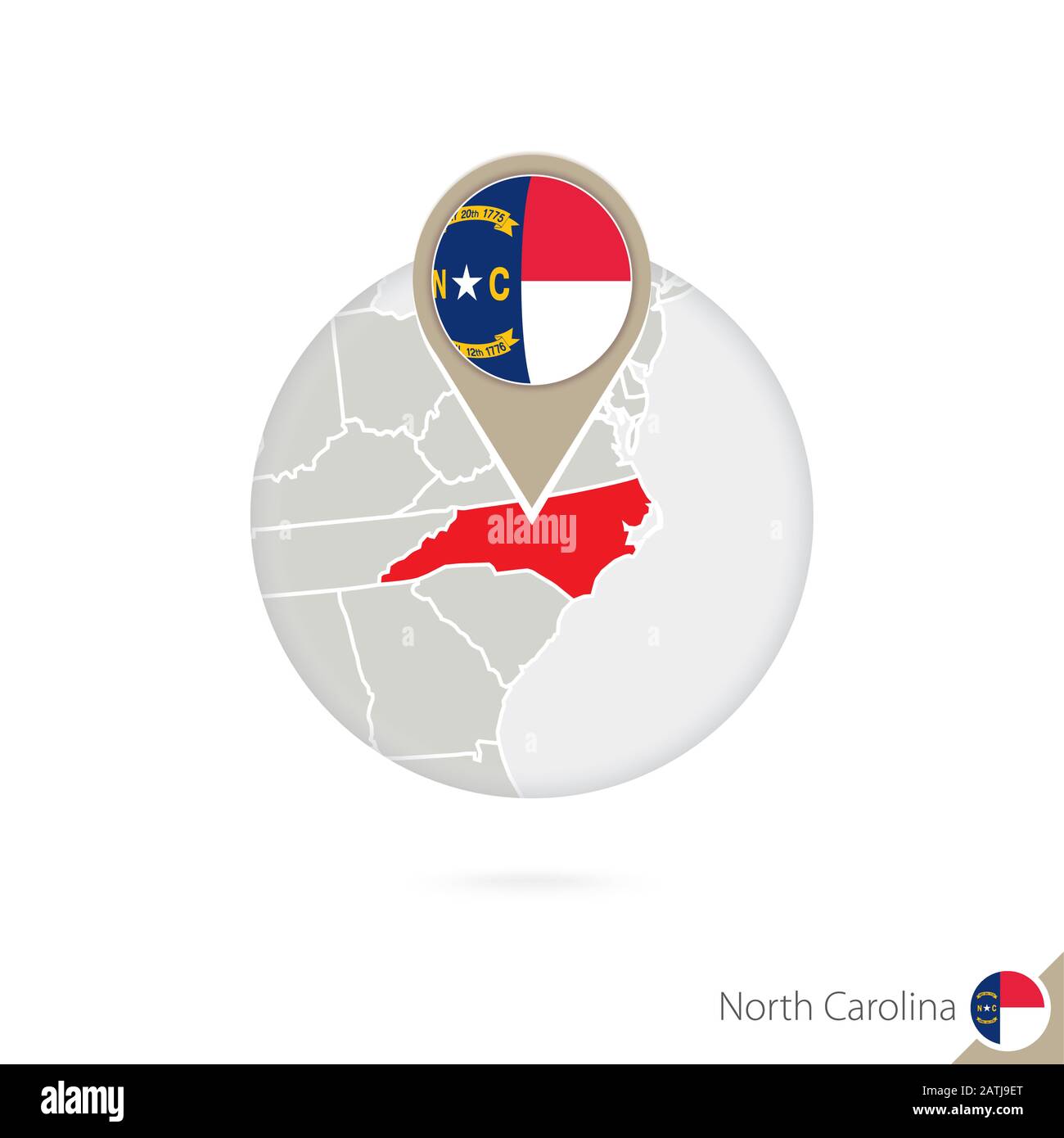 North Carolina US State map and flag in circle. Map of North Carolina ...