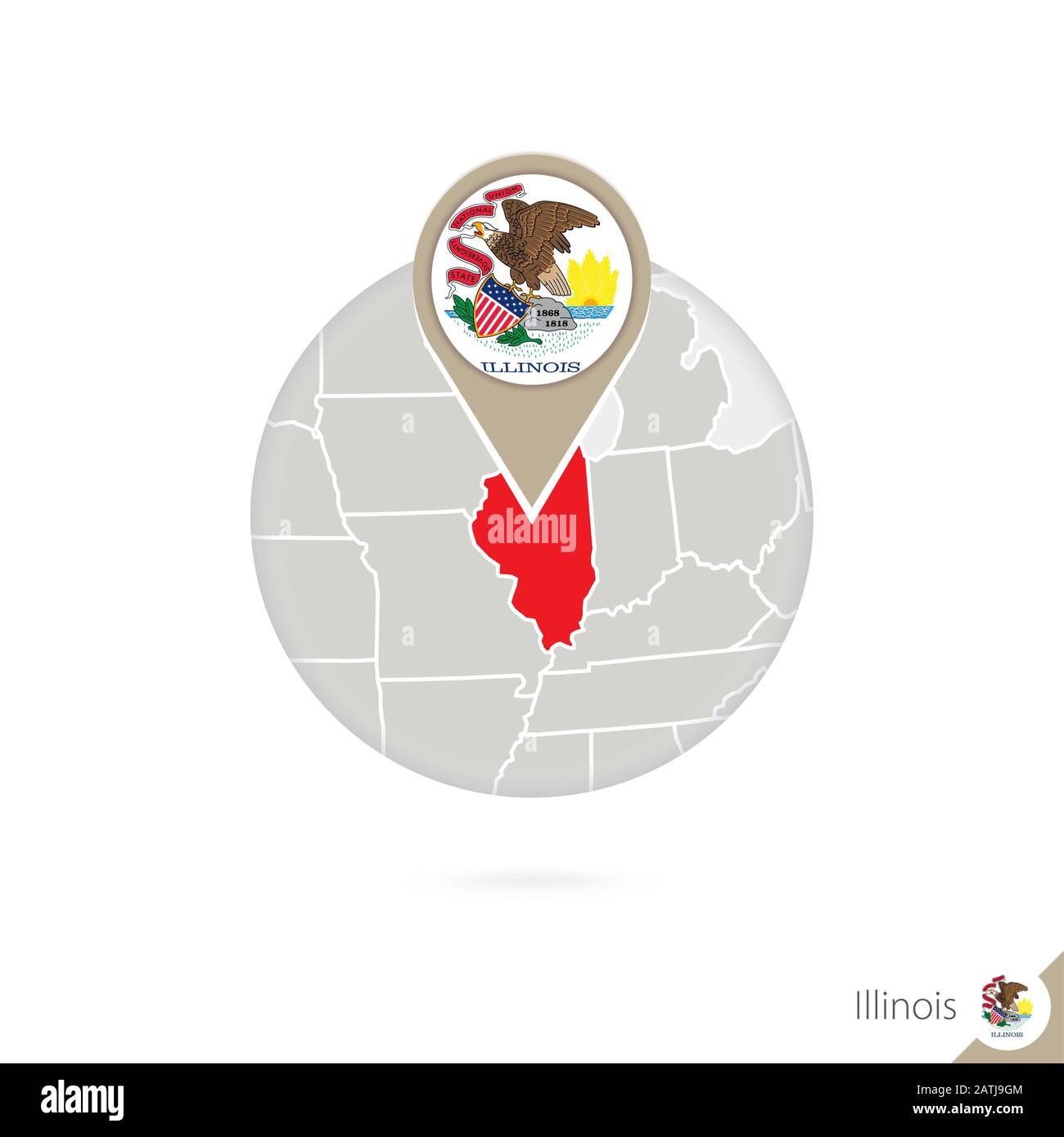 Illinois US State map and flag in circle. Map of Illinois, Illinois ...