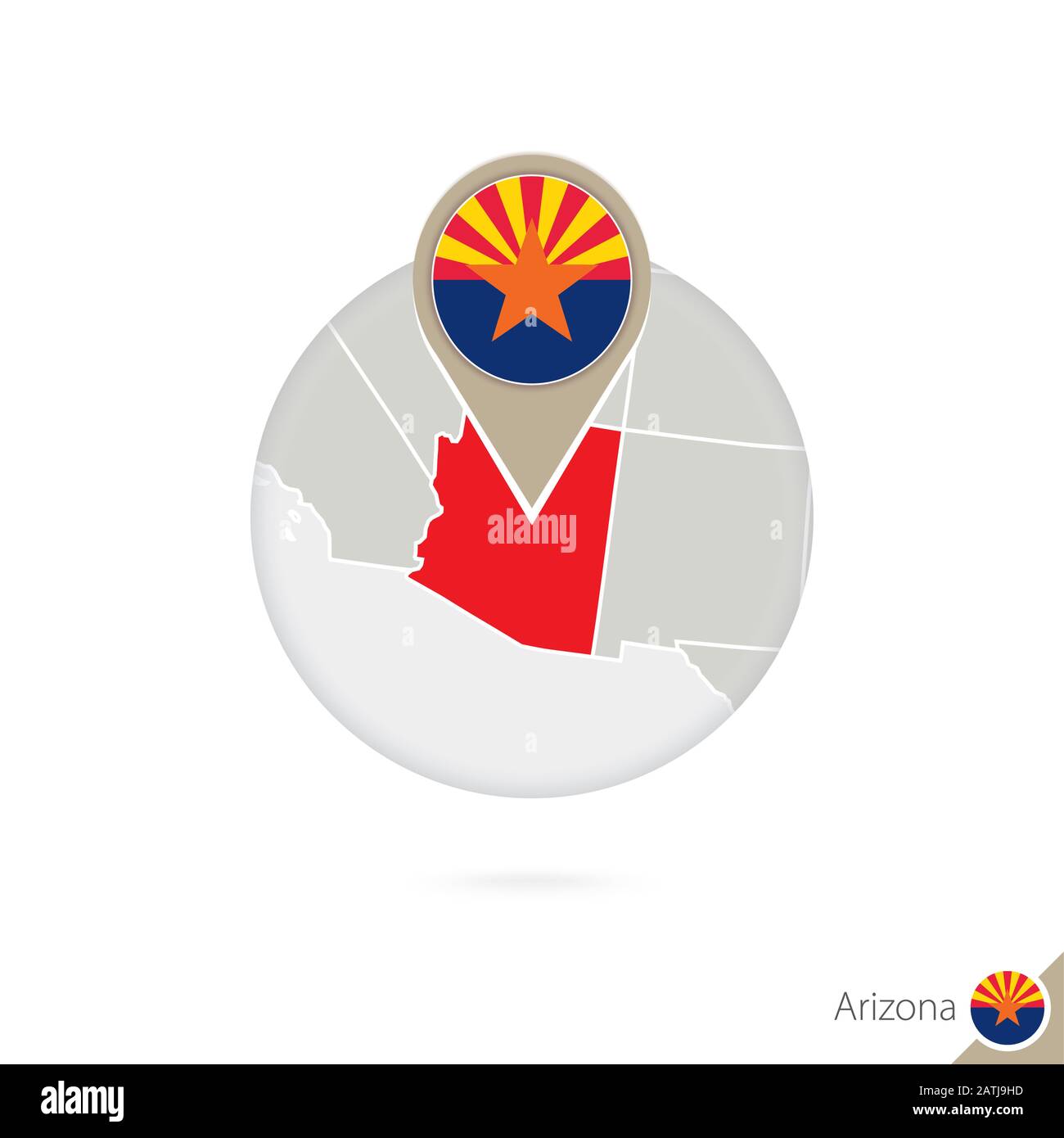 Arizona US State map and flag in circle. Map of Arizona, Arizona flag