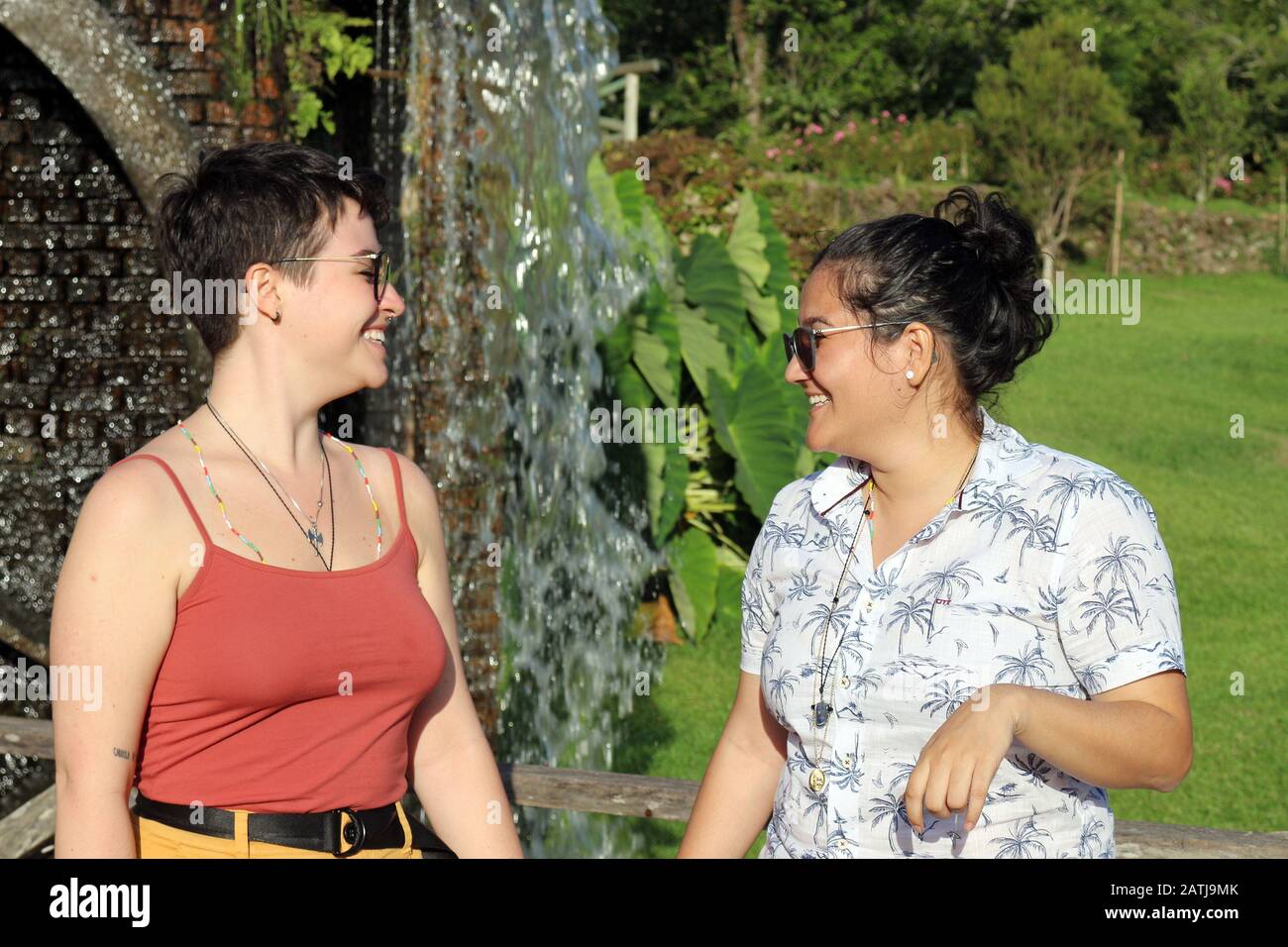 A happy conversation from the couple of homo-affective girls, a lot of happiness in a wonderful setting. Stock Photo