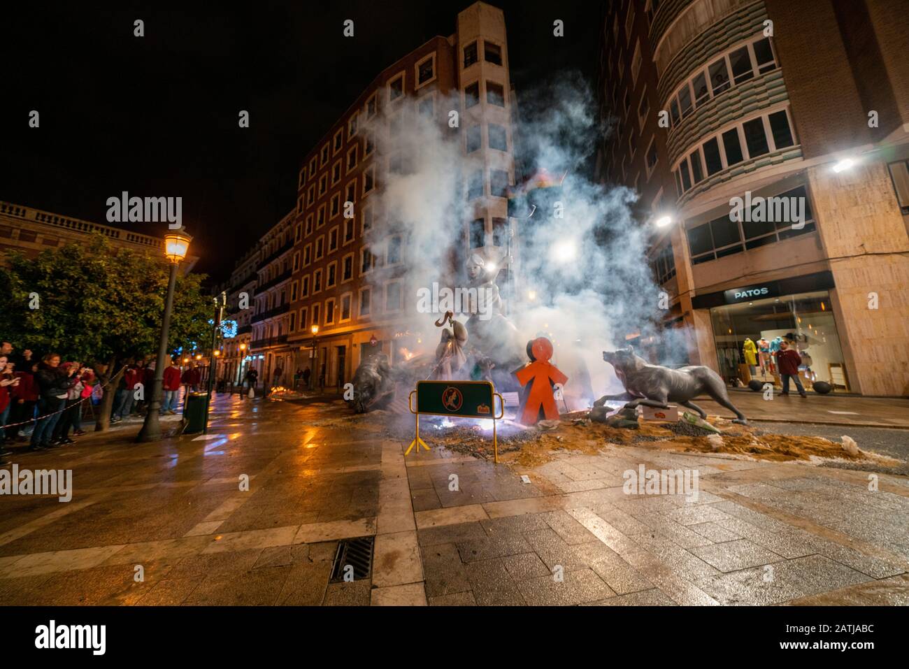 Cream Night. End of the feast of Fallas, when all papermache models on the street are burned. Intangible World Heritage Site by Unesco. Valencia Stock Photo