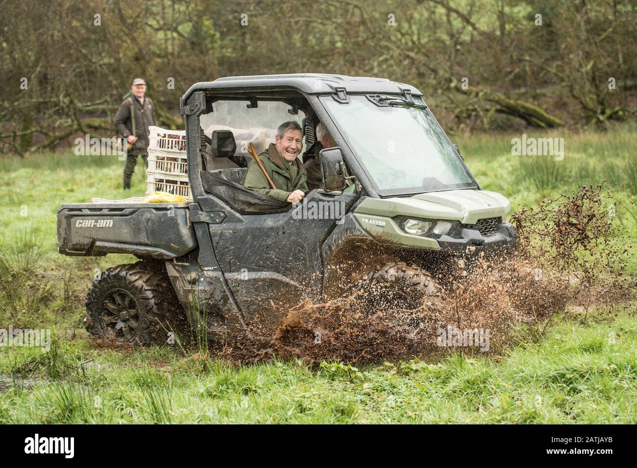 transport in a BRP Traxter 4x4 on a pheasant shoot Stock Photo