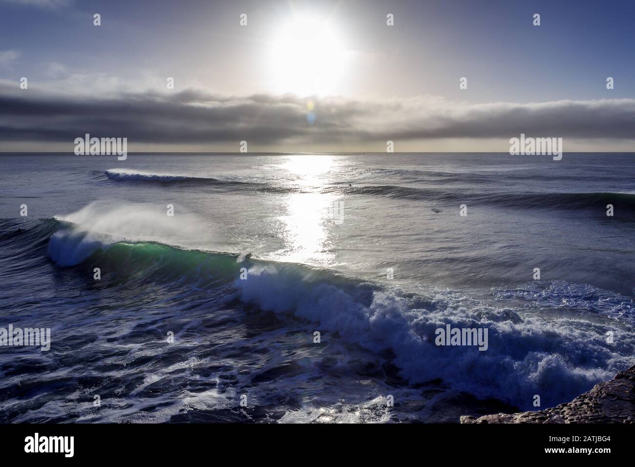 Morning winter waves on Steamer Lane, Santa Cruz, California USA Stock Photo
