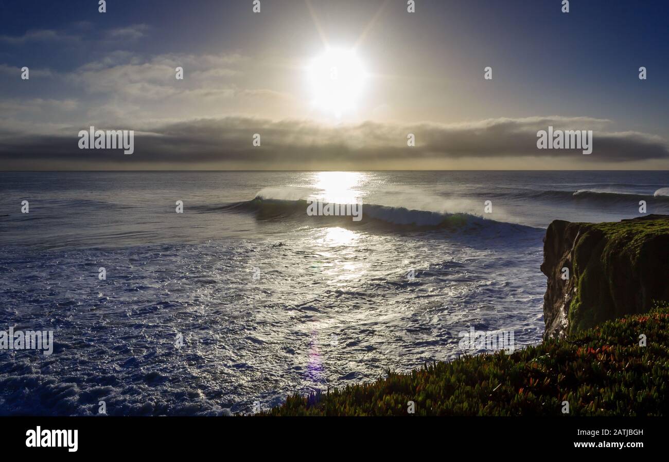 Morning waves on Steamer Lane, Santa Cruz, California USA Stock Photo