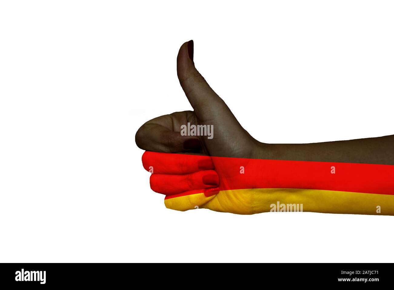 Germany flag painted on hand showing thumbs up Stock Photo - Alamy