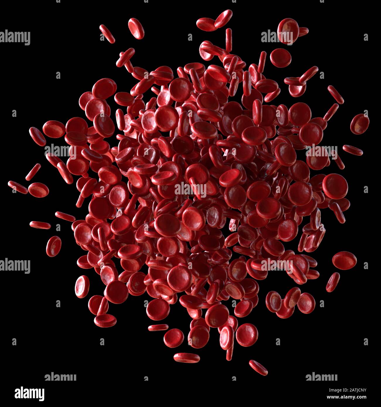 Red blood cells spilling out on black background. 3D illustration, conceptual image. Clipping path included. Stock Photo