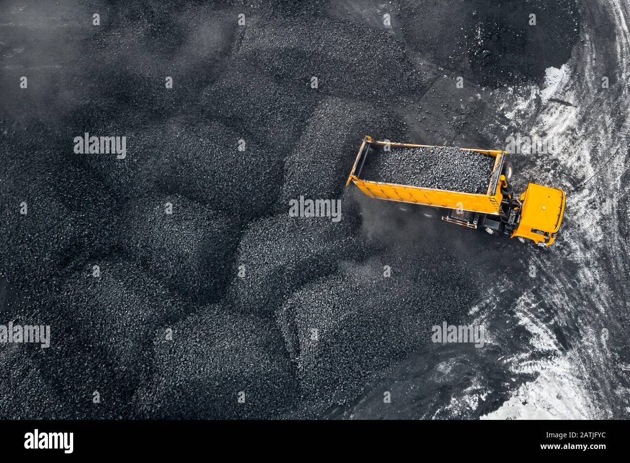 Open pit mine, extractive industry for coal, top view aerial drone Stock Photo