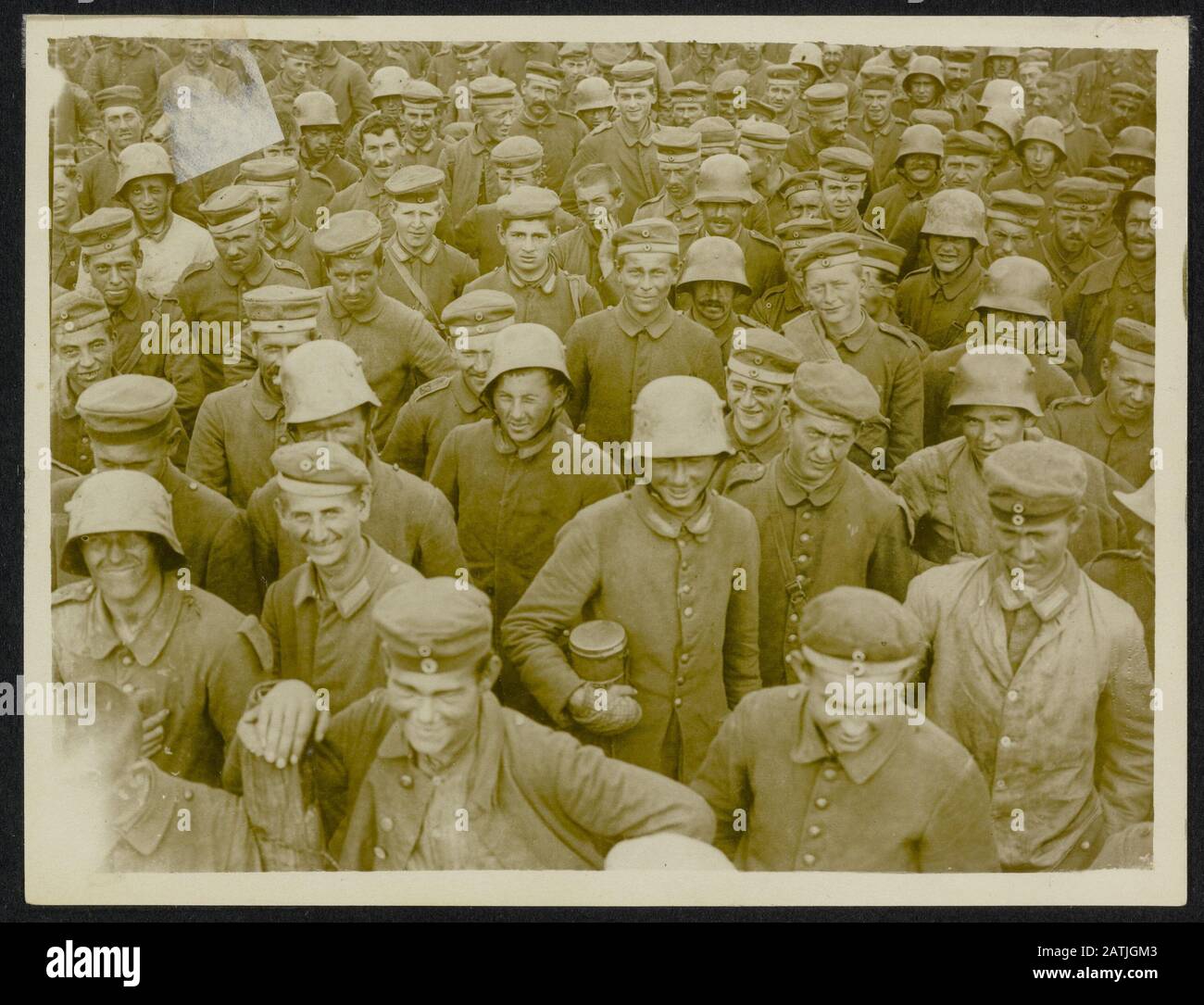 The British Western Front. Battle of Flanders Description: A big batch of prisoners captured in the New Successes of the British. They are smooth enough to be out of British shell fire Annotation: British Western Front. The battle of Flanders. Large group of German prisoner of war, captured by the last British successes. They are happy in British shellfire be Date: {1914-1918} Location: Belgium Keywords: WWI, fronts, prisoner of war Stock Photo