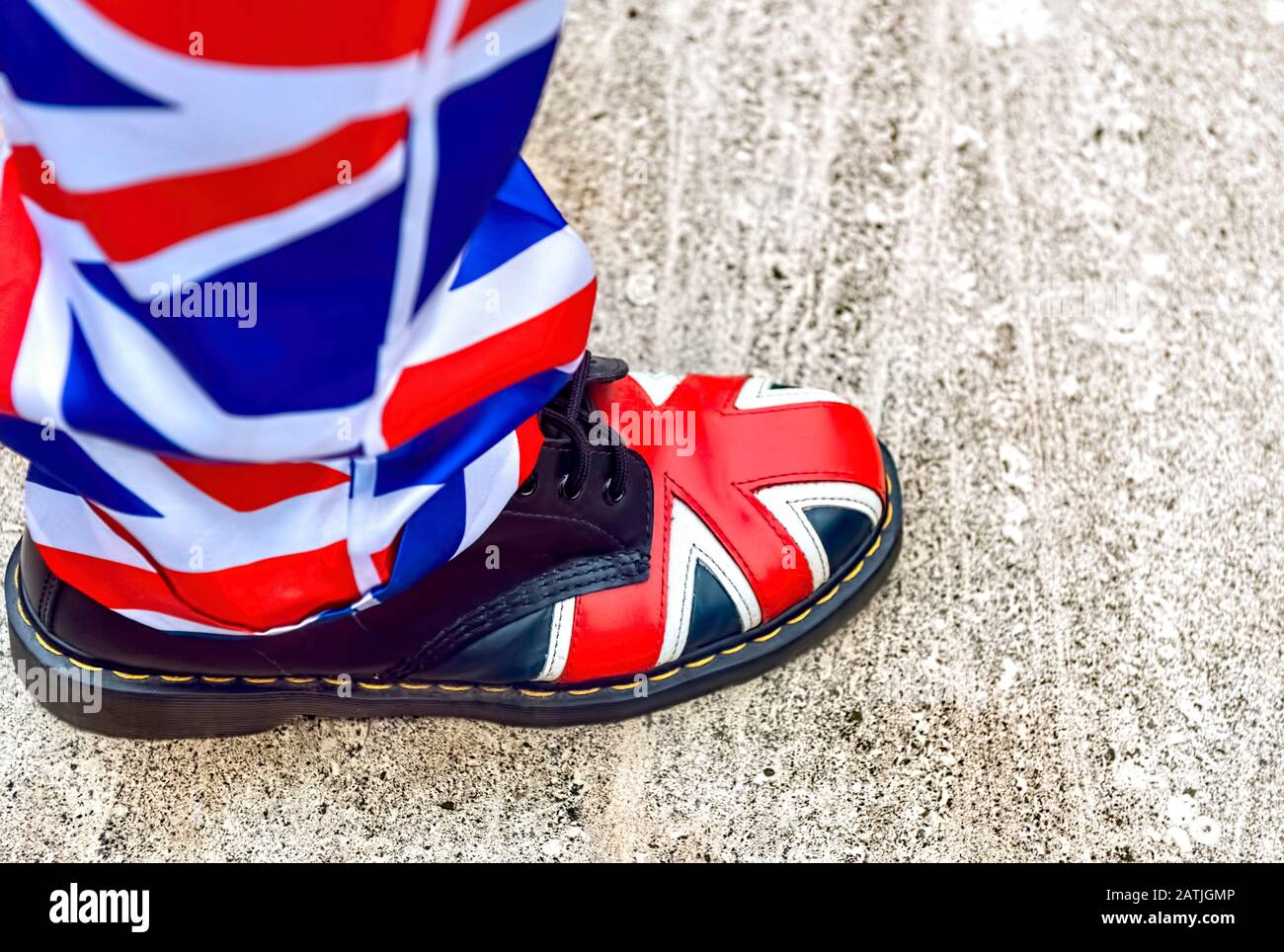 Brexit celebrations 31st January 2020 Whitehall and Parliament Square - Brexiteer Union Jack shoes Stock Photo