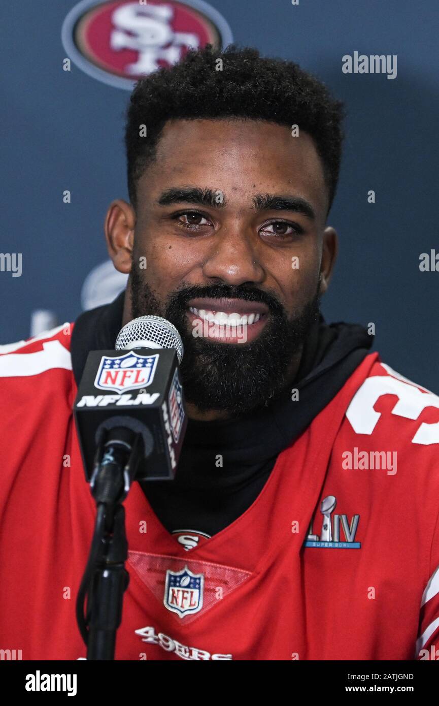 Miami, Florida, USA. 29th Jan 2020. San Francisco 49ers #53 linebacker Mark  Nzeocha during the Super Bowl LIV San Francisco 49ers media availability  held at the Hyatt Regency in Miami, Florida on