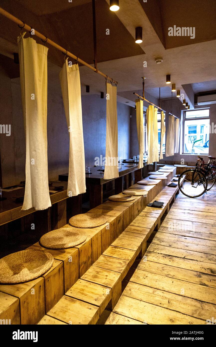 Interior of Japanese restaurant Uchi Hackney, London, UK Stock Photo