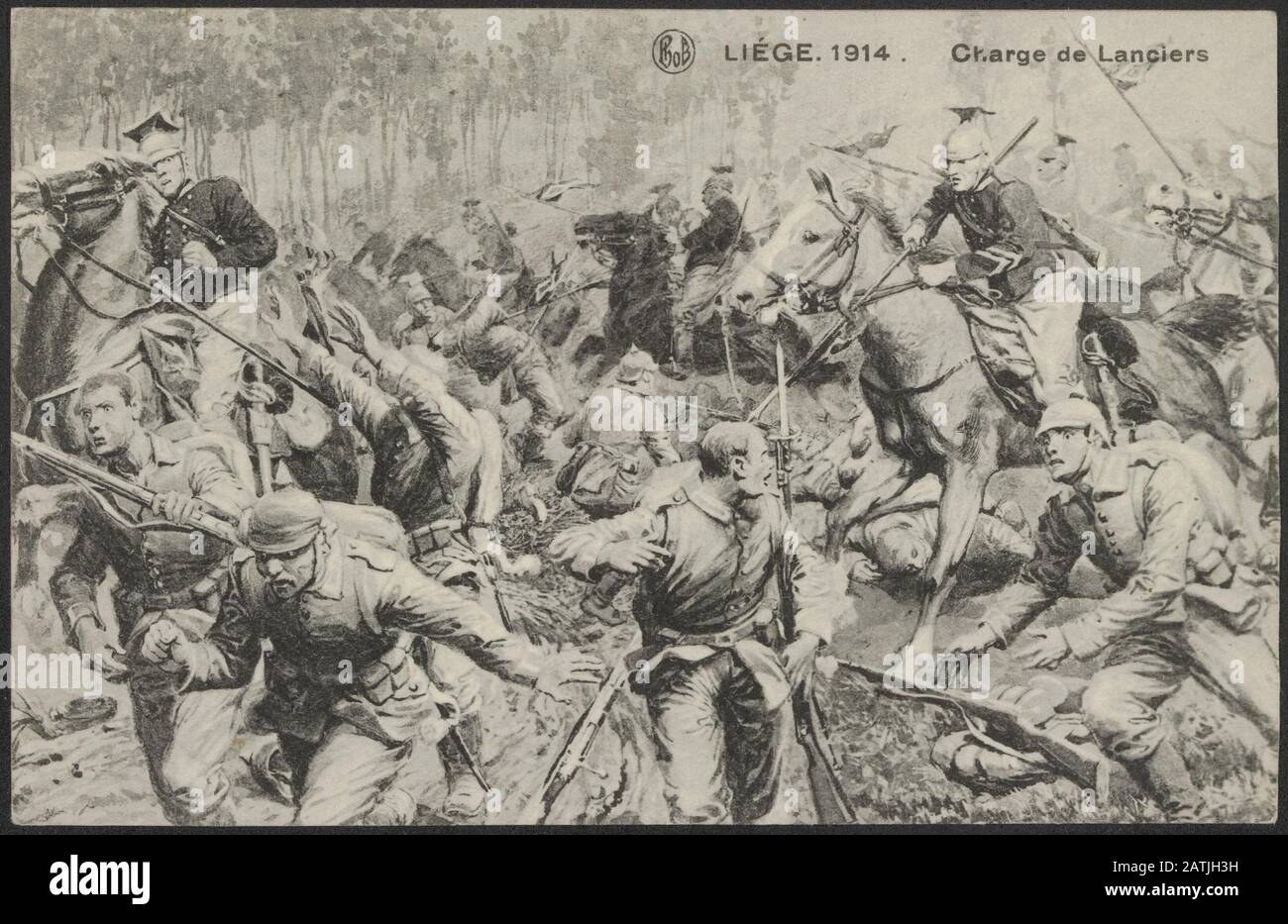 Description: Liege, 1914. Charge of the Lancers / Liège 1914. Annotation of Lancers Charge: Drawing. Date: 1914 Location: Belgium, Liege Keywords: charges, first world war, lancers, soldiers Stock Photo