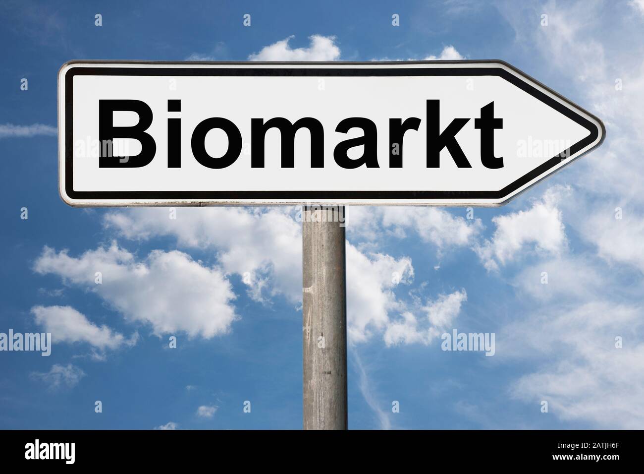 Detail photo of a signpost with the inscription Biomarkt (Organic market) Stock Photo