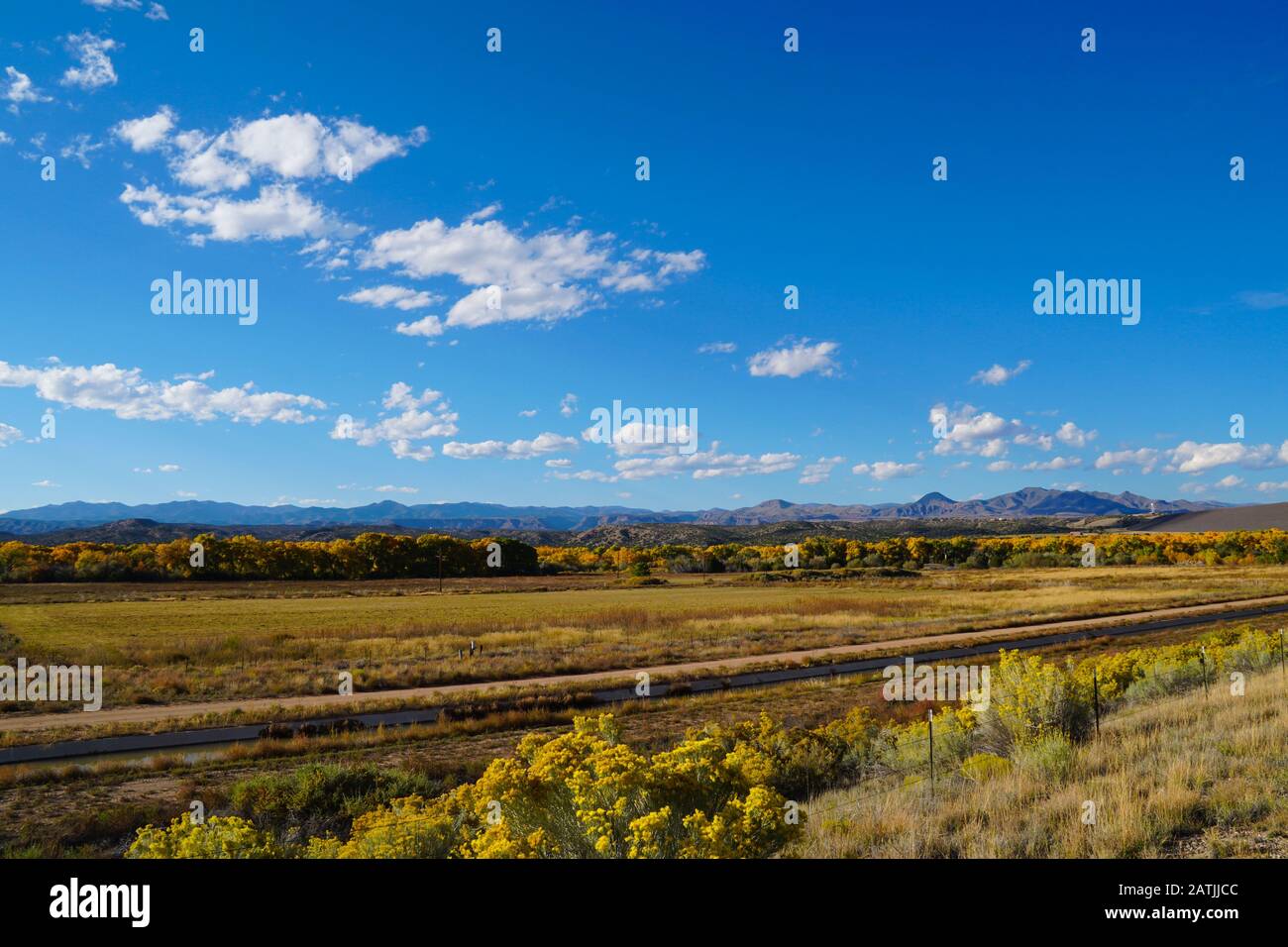 A beautiful autumn day in the rural countryside on the outskirts of Taos, New Mexico. Stock Photo