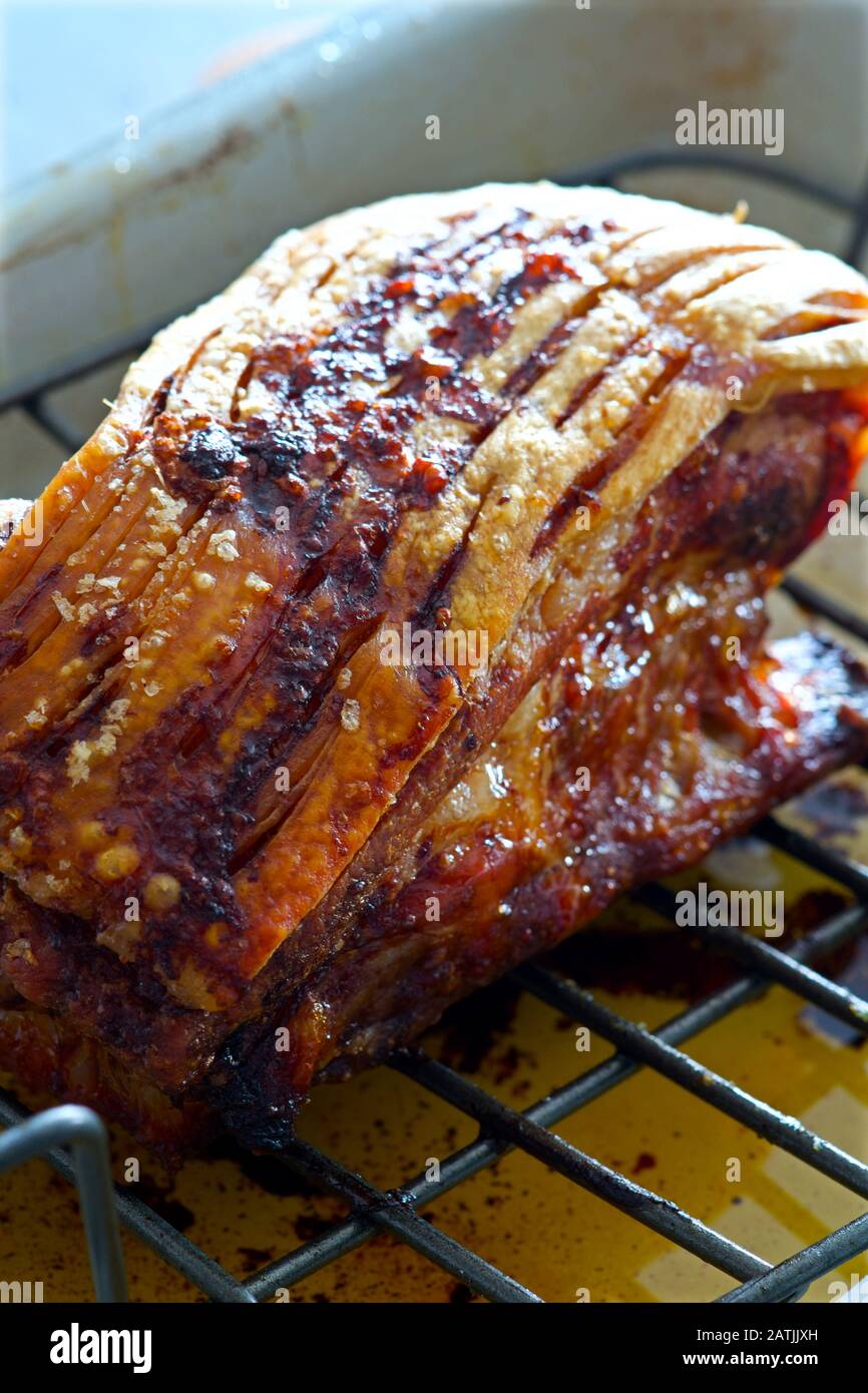 Roast Pork with Crackling Skin Stock Photo
