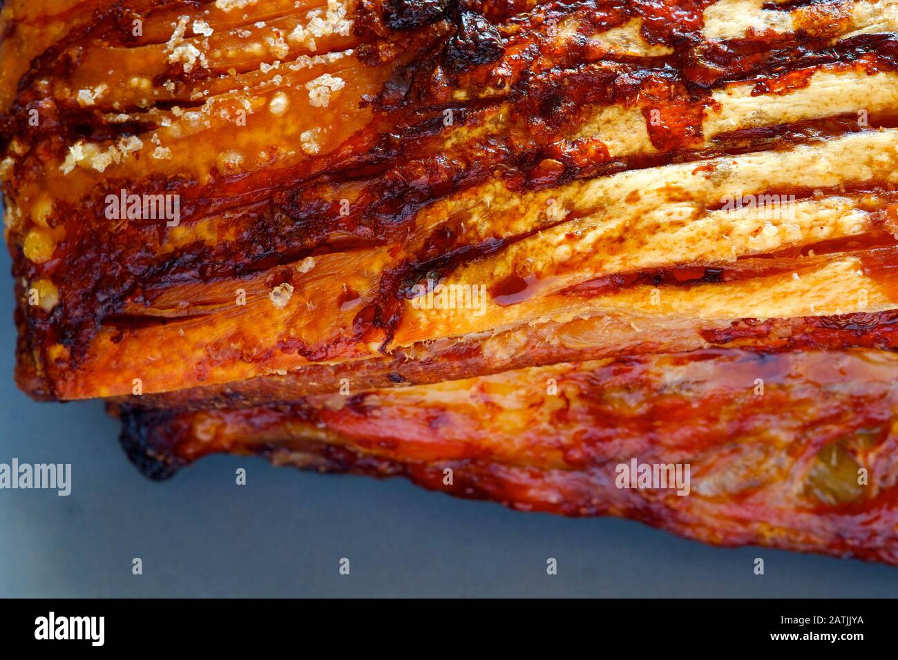 Roast Pork with Crackling Skin Stock Photo