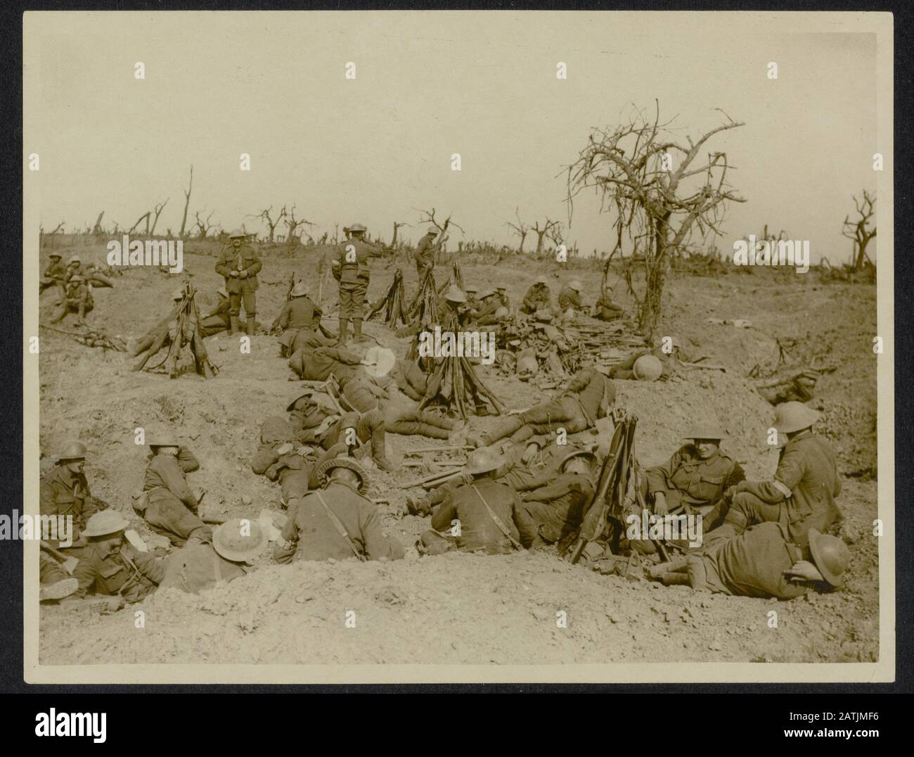 The front in France Description: A rest on the way up to the trenches ...