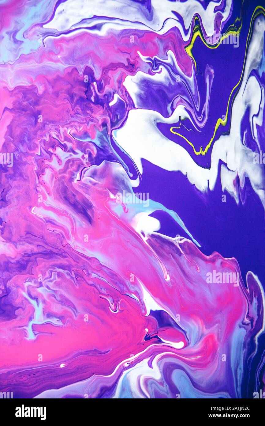 Acrylic paint liquid in trend purple and blue color mix background