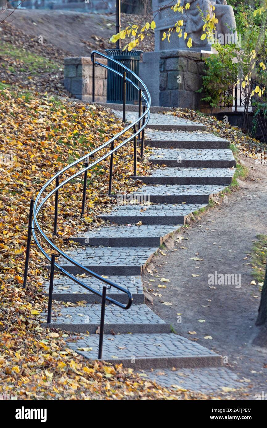 Curved Stairway With Fallen Leaves in Oslo Norway Stock Photo - Alamy