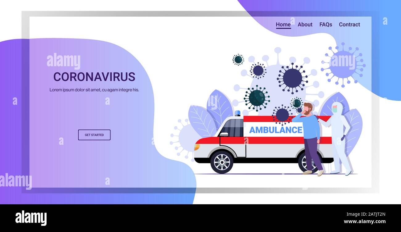 man in hazmat suit moving infected patient into ambulance car