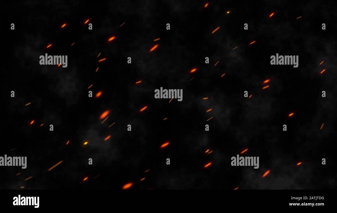 Realistic Burning Hot Sparks Rising from Large Fire in Night Sky. 3d ...