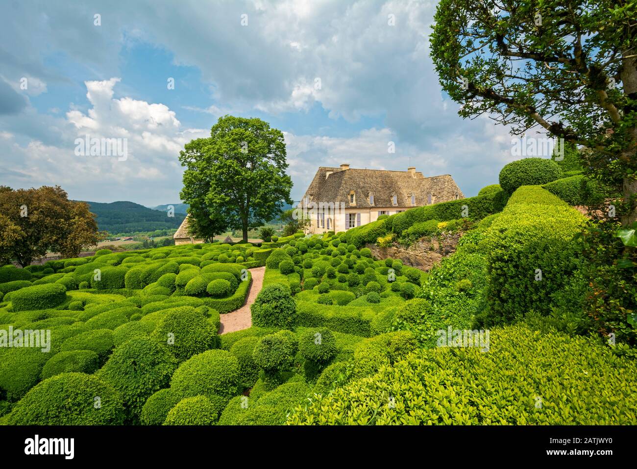 France, Dordogne, Vezac, Jardins de Marqueyssac, Chateau 19C, gardens Stock Photo