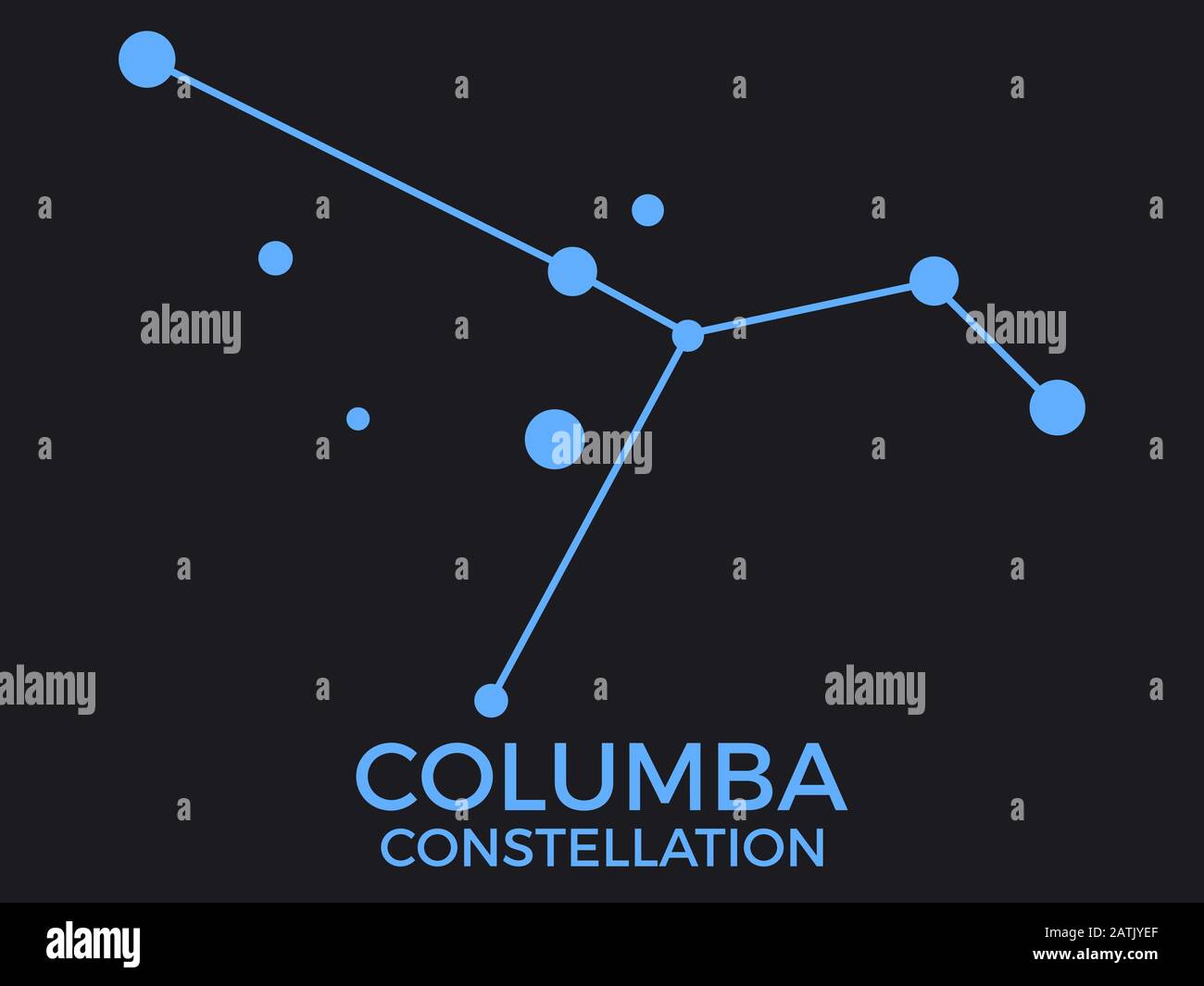Columba constellation. Stars in the night sky. Cluster of stars and galaxies. Constellation of blue on a black background. Vector illustration Stock Vector