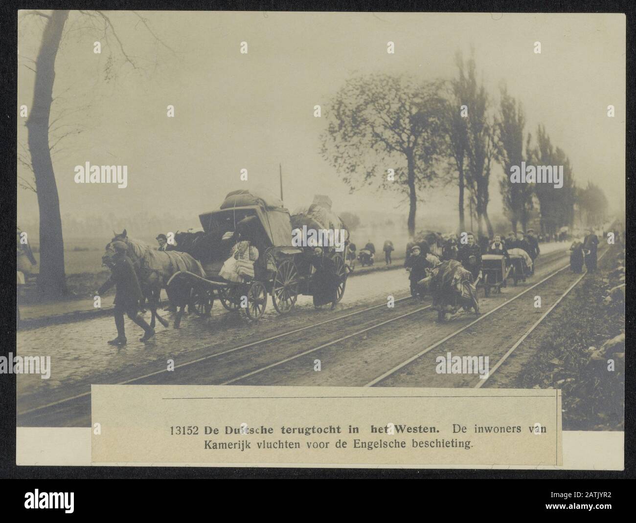 The German retreat in the West Description: The inhabitants of Cambrai flee the British bombardment. Date: {1914-1918} Location: Belgium, Cambrai Keywords: shelling, first world cities, retreats Stock Photo