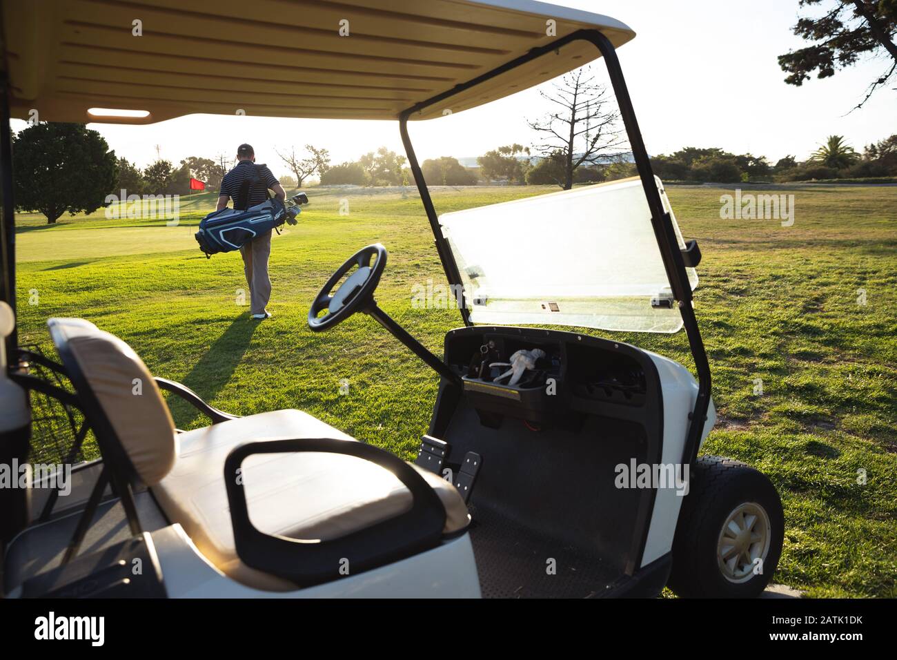 Golfer walking with golf bag Stock Photo Alamy