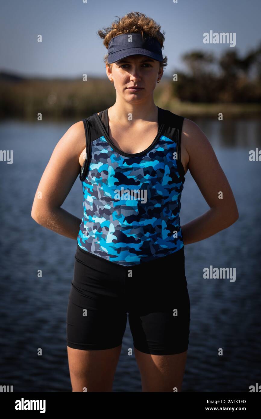 Female rower on a bridge Stock Photo - Alamy