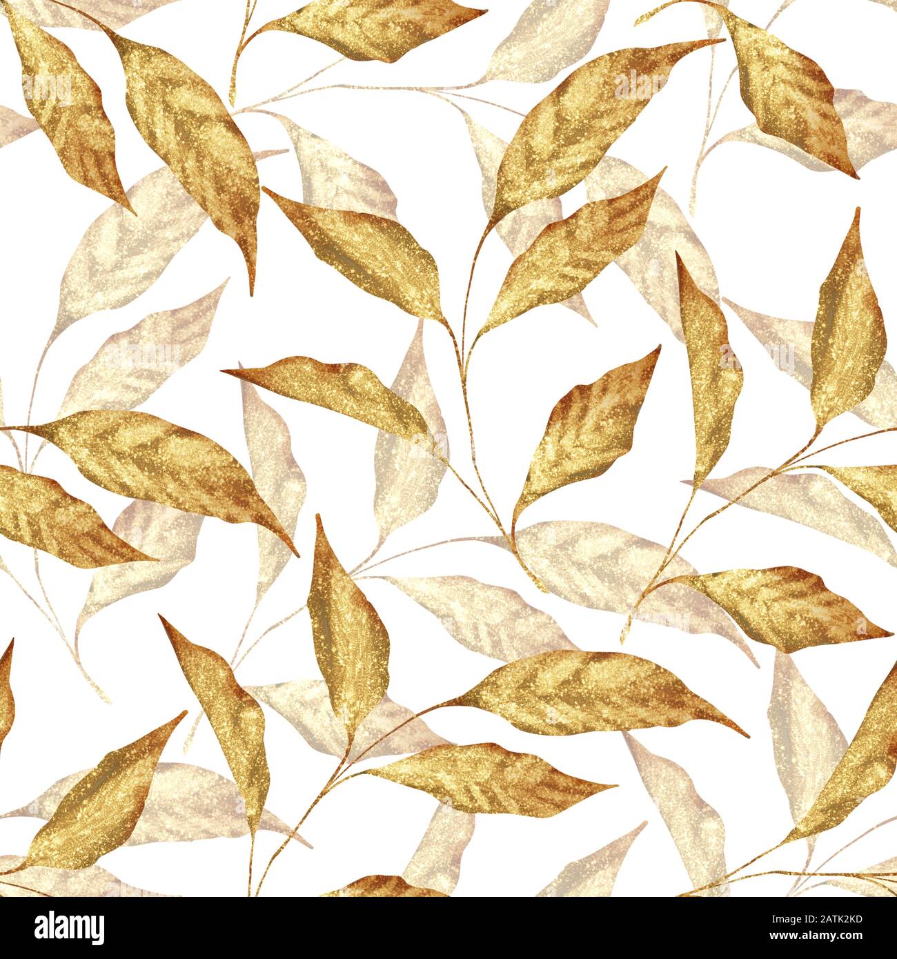 Gold seamless pattern of leaves Stock Photo - Alamy