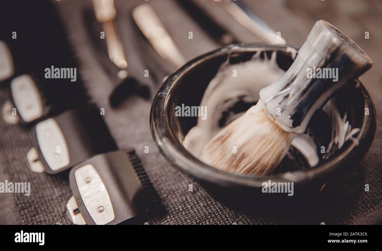 Retro shaving foam in barber hires stock photography and images Alamy